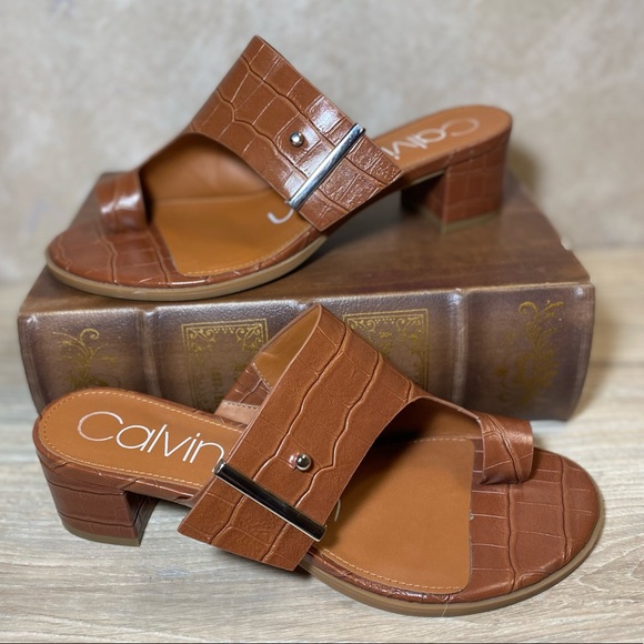 Calvin Klein Shoes - Calvin Klein Tan Croc Daria Toe Loop Sandals
